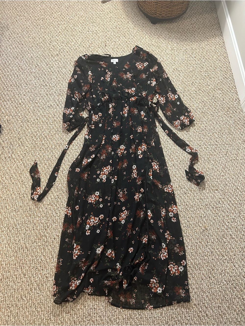 Premier Black Floral Maxi Dress with Brown and White Blossoms